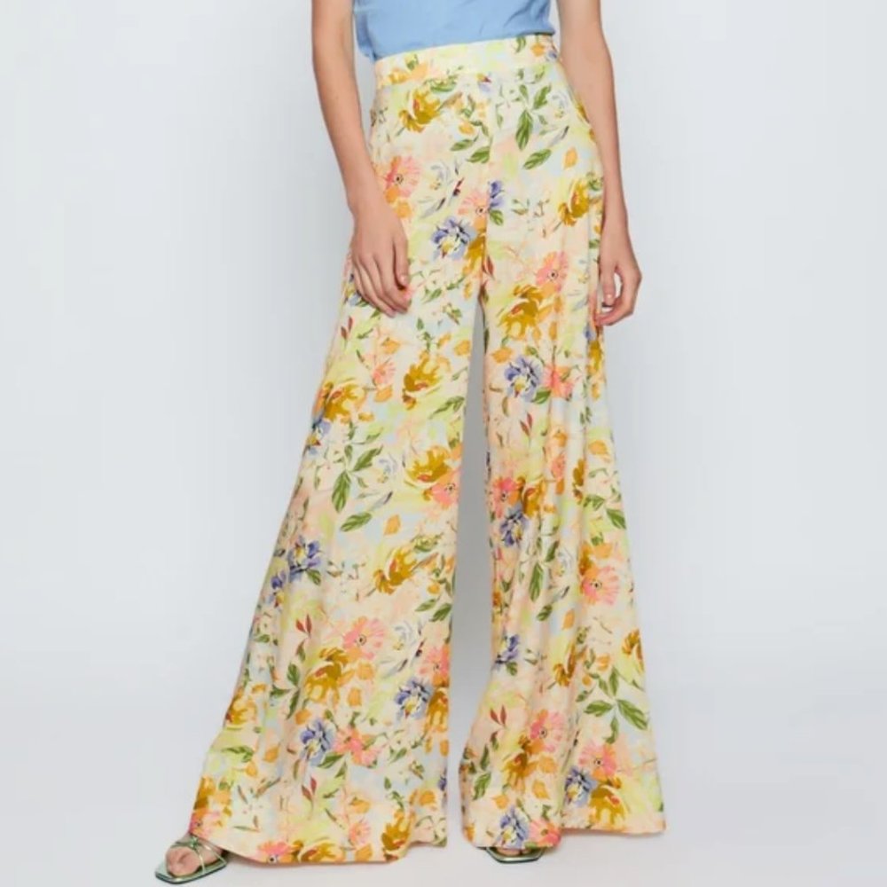 Zara High Waisted Wide Leg Floral Pants